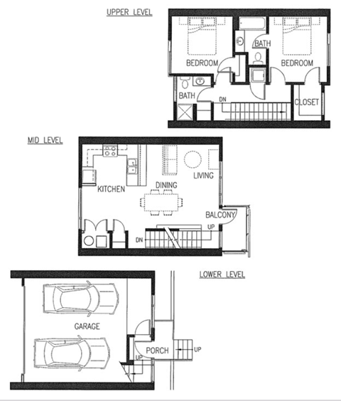 Floor plan for 2 beds, 2 baths, 1076 sqft